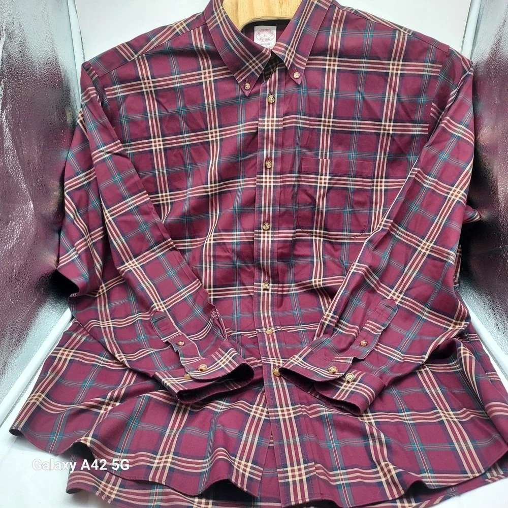 Brooks Brothers XL Madison Non Iron‎ Plaid Button Down Shirt Maroon